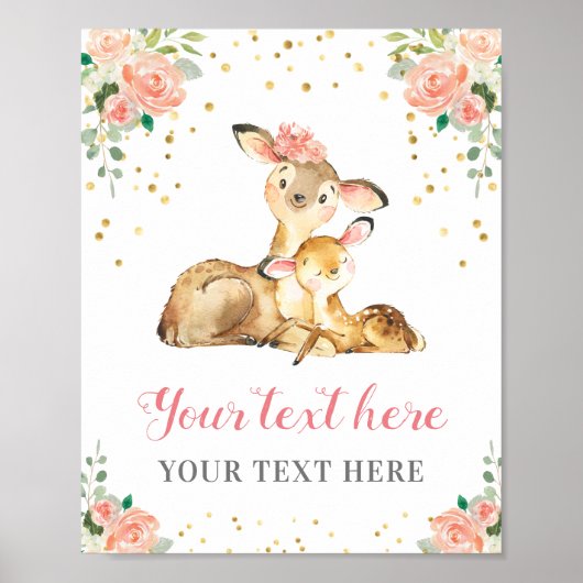 Oh Deer Woodland Baby Girl Dusche individuelle Pea Poster (Vorne)