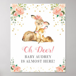 Oh Deer Woodland Baby Girl Dusche Peach Floral Poster