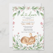 Oh Deer Woodland Blumengrün Babydusche Einladung (Vorderseite)