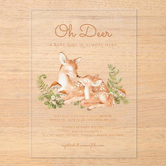 Oh Deer Woodland Forest Baby Shower  Acryleinladungen (Vorderseite)