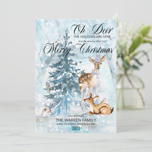 Oh Deer Woodland Tiere Winter Frohe Weihnachten (Stehend Vorderseite)