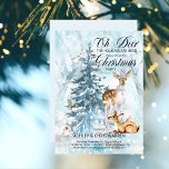 Oh Deer Woodland Tiere Winter Weihnachtsfest Party Einladung<br><div class="desc">"Oh Deer,  die Feiertage sind hier!" "Weihnachten" Waldtiere im Party - Hirsche und Hirsche,  Kaninchen und Vögel mit immergrünen Bäumen unter dem Schneefall - Feriengestaltung.</div>
