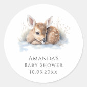 Oh Deer Woodland Winter Baby Dusche Runder Aufkleber (Vorderseite)