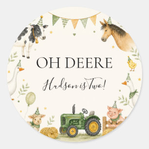 Oh Deere Farm Erster Geburtstag 3" Rund Aufkleber