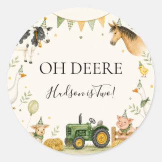 Oh Deere Farm Erster Geburtstag 3" Rund Aufkleber