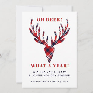Oh Deh What a Year Rustic Tartan Karierte Weihnach Feiertagskarte