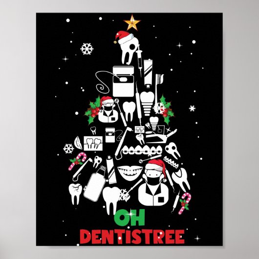 Oh Dentistree Dentist Zahnzähne Weihnachtsbaum Poster (Vorne)