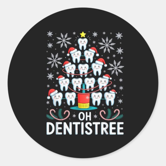 Oh Dentistree - Funny Christmas Tree Dental Hygien Runder Aufkleber (Vorderseite)