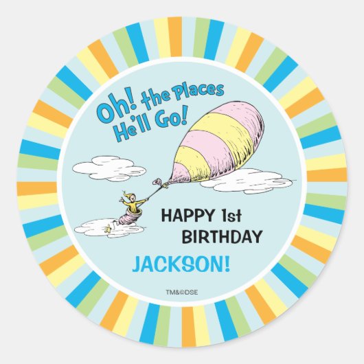 Oh, die Orte, an denen er gehen wird! - Erster Geb Runder Aufkleber (Vorderseite)