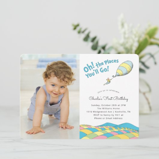 Oh, die Orte, an die du gehen wirst! | Junge Gebur Einladung (Stehend Vorderseite)