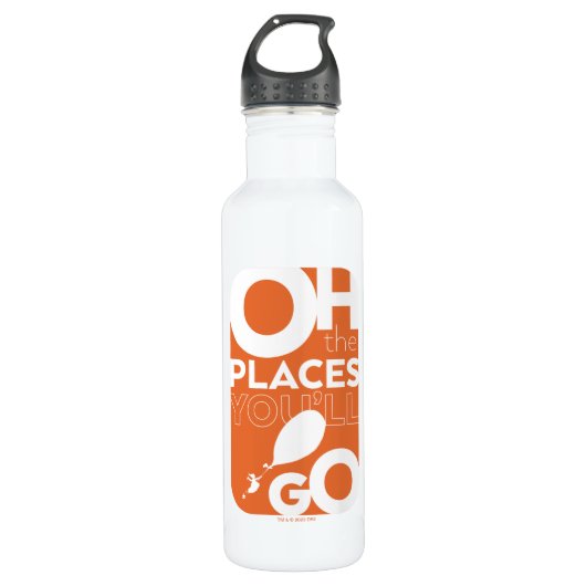 Oh, die Orte, an die du gehen wirst! Orangefarbene Edelstahlflasche (Vorderseite)