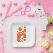 Oh, die Orte, an die du gehen wirst! Orangefarbene Pappteller (Party)