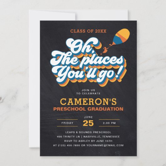 Oh, die Orte, an die du gehen wirst! Retro-Abschlu Einladung (Vorderseite)