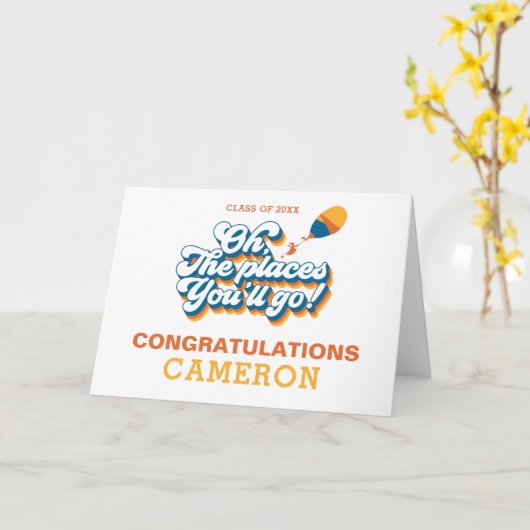 Oh, die Orte, an die du gehen wirst! Retro-Abschlu Karte (Gelbe Blume)