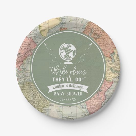 "Oh, die Orte, an die sie gehen werden!" Reisekart Pappteller (Vorderseite)