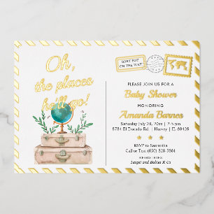 Oh, die Orte Reise Baby Boy Shower Abenteuerkarte Folieneinladung