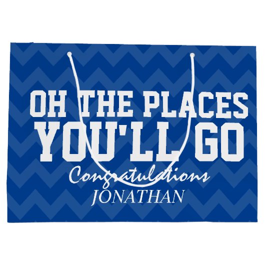 Oh die Plätze gehen Sie Marine-Blau-Absolvent Große Geschenktüte (Rückseite)