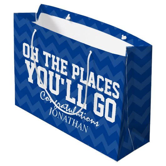 Oh die Plätze gehen Sie Marine-Blau-Absolvent Große Geschenktüte (Rückseite Schrägansicht)