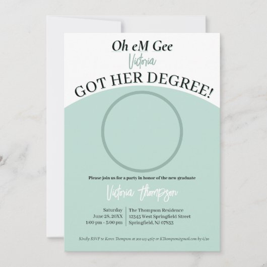 Oh eM Gee, sie got ihren Abschluss lustigen Abschl Einladung (Vorderseite)