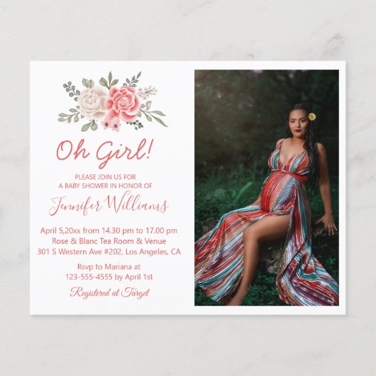 oh girl , baby dusche red blumenöl Foto Einladung Flyer (Vorne)