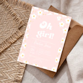 Oh Girl Baby Shower | Retro 70er Pink Daisy Einladung