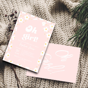 Oh Girl Baby Shower   Retro 70er Pink Daisy Einladung