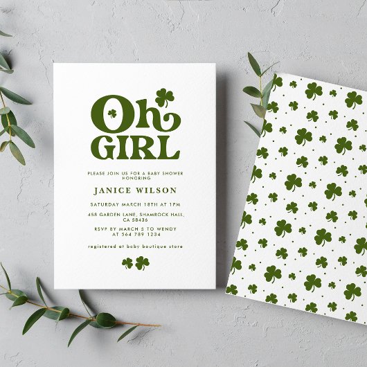 Oh Girl Charm St. Patrick's Day Baby Shower Einladung
