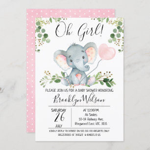 Oh Girl Elephant Balloon Baby Shower Einladung