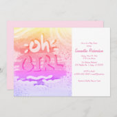 "OH GIRL" | Holografie Rosa- und Gold-Girl-Dusche Einladung (Vorne/Hinten)