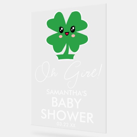 Oh Girl Kleeblatt Babydusche Willkommen Acrylschild (Winkel)