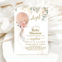 Oh Girl Pink Balloon Floral Eucalyptus Baby Dusche