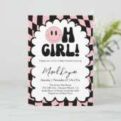 Oh Girl! Pink Checkered Happy Face Baby Shower Einladung (Stehend Vorderseite)