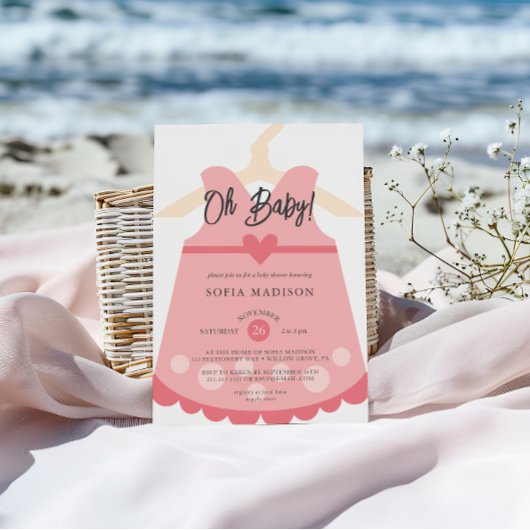 Oh Girl Pink Dress Baby Dusche Einladung