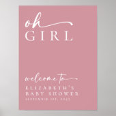 Oh Girl Pink Minimalistisch Baby Dusche Begrüßungs Poster (Vorne)