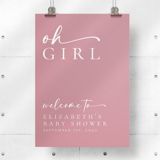 Oh Girl Pink Minimalistisch Baby Dusche Begrüßungs Poster