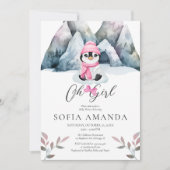 Oh Girl Pink Pinguins Winter Baby Dusche Einladung (Vorderseite)