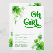 Oh Girl Watercolor Green Script Baby Dusche Einladung (Vorne/Hinten)