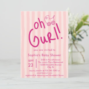 Oh Gurl Pink Stripe Mädchen Baby Shower  Einladung