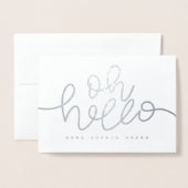 Oh, hallo echte Folie Geburtsankündigung (Pfirsich Folienkarte (Vorderseite mit Umschlag)