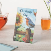 Oh Happy Day Bluebird und Sonnenblumenschild Sockelschild (In SItu)