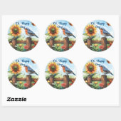 Oh Happy Day Bluebird und Sonnenblumensticker Runder Aufkleber (Blatt)