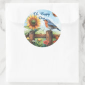 Oh Happy Day Bluebird und Sonnenblumensticker Runder Aufkleber (Tasche)
