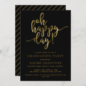Oh Happy Day Gold Script Graduation Party Einladun Einladung (Vorne/Hinten)