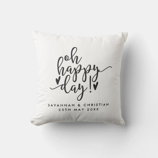 Oh Happy Day Script Personalisiert Wedding Pillow Kissen (Vorderseite)