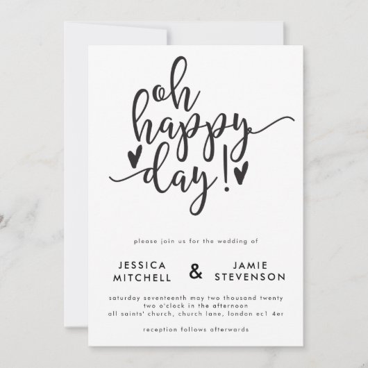 Oh Happy Day Typographic Wedding Einladung (Vorderseite)
