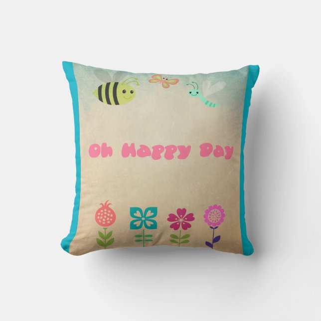 Oh Happy Day Whimsical Blume und fröhliche Bugs Kissen (Vorderseite)