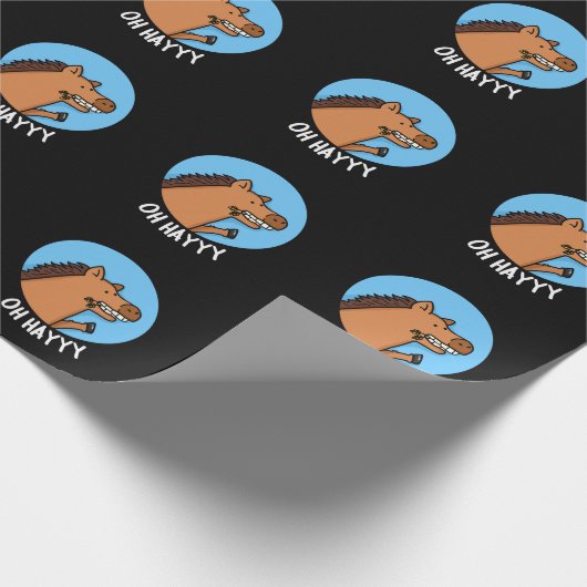 Oh Hayyy Funny Horse Pun Dark BG Geschenkpapier (Ecke)