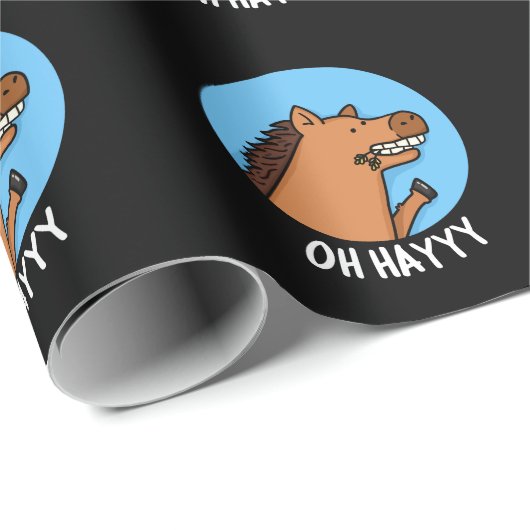Oh Hayyy Funny Horse Pun Dark BG Geschenkpapier (Rolleneckpunkt)