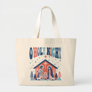Oh Heilige Nacht Religiöse Weihnachtskrippe Szene Jumbo Stoffbeutel