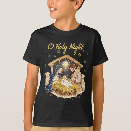 Oh Heilige Nacht Religiöse Weihnachtskrippen F T-Shirt (Vorderseite)